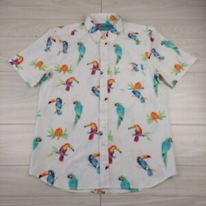 Chubbies Shirt Mens Medium‎ The Weekend Has Arrived Tropical Birds Polo Beach